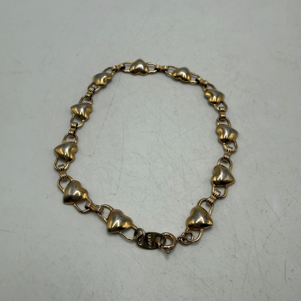 Avon Vintage Gold Tone Puffed Heart Link Bracelet Romantic Jewelry